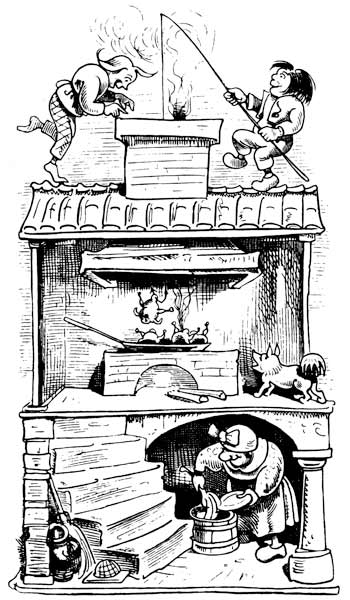 The widow's house (second trick). From "Max and Moritz (A Story of Seven Boyish Pranks)" by Wilhelm  van Wilhelm Busch