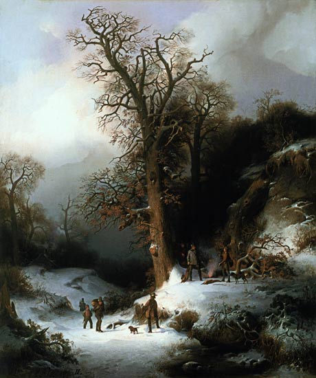 Jagdszene in einer Winterlandschaft. van Wilhelm Lichtenheld