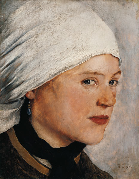 Mädchen mit weißem Kopftuch. van Wilhelm Maria Hubertus Leibl