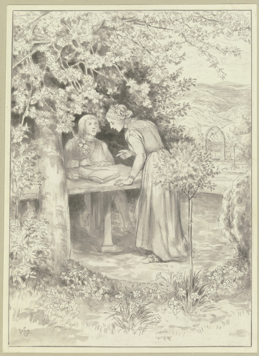 Diether und Irmela im Burggarten van Wilhelm Steinhausen