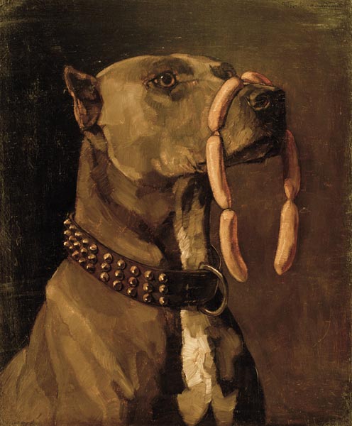 Dogge mit Würsten (Ave Caesar morituri te salutant) van Wilhelm Trübner
