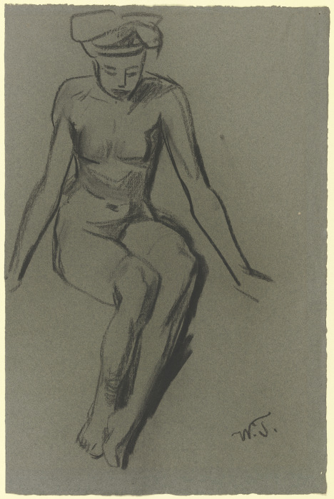 Sitting female nude van Wilhelm Trübner