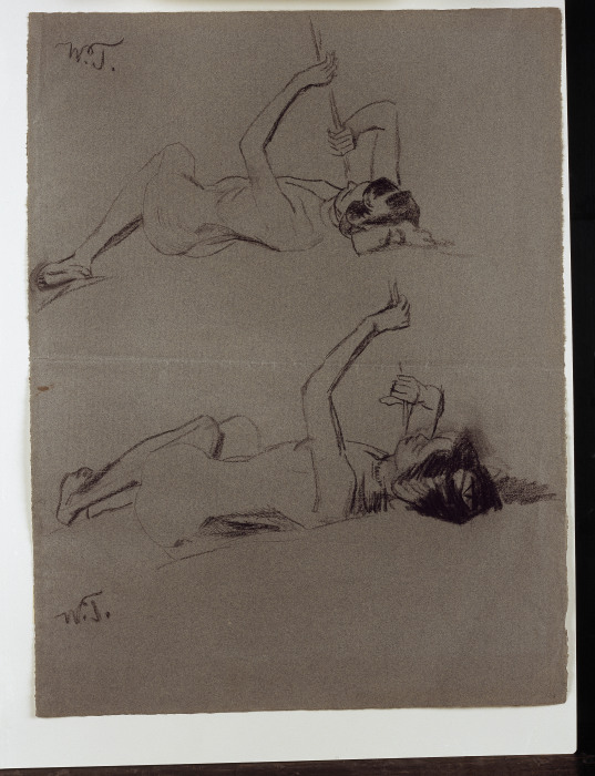Zwei weibliche Akte, auf dem Rücken liegend van Wilhelm Trübner