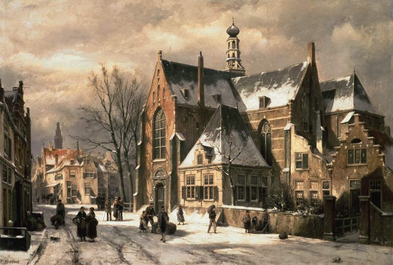 Winterszene an einer Kirche van Willem Koekkoek