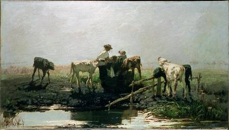 Calves at a Pond van Willem Maris