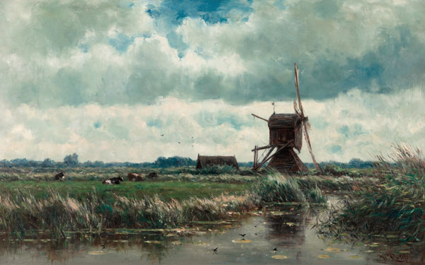 Polder landscape with windmill near Abcoude van Willem Roelofs