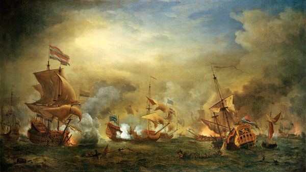 De slag bij Kijkduin, Texel door Willem van der Velde van Willem van de Velde d.J.