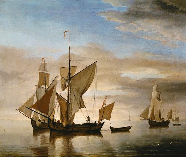 Schepen op een rustige zee van Willem van de Velde d.J.