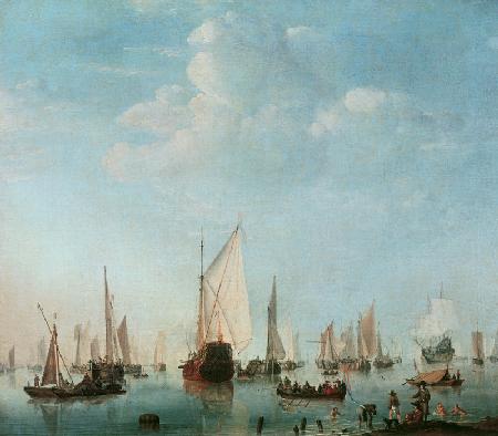 Hollandse schepen op een kalme zee -  Willem van der Velde