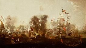 Die Explosion des Schiffes Eendracht in der Schlacht von Lowestoft van Willem van der Stoop