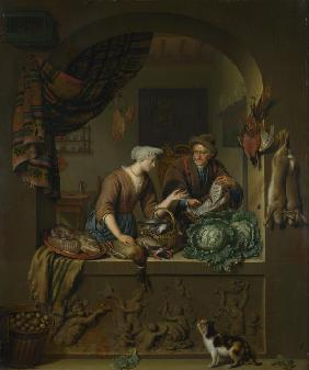 A Woman and a Fish-pedlar in a Kitchen