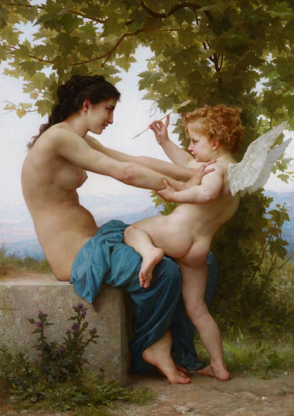 A Young Girl Defending Herself Against Eros van William Adolphe Bouguereau