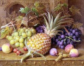 A Still Life of a Pineapple, Grapes, Peaches, Strawberries and Hazelnuts on a Dresser