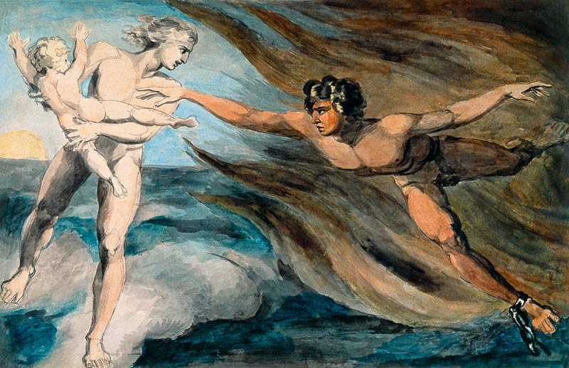 Good and Evil Angels Struggling for the Possession of a Child van William Blake