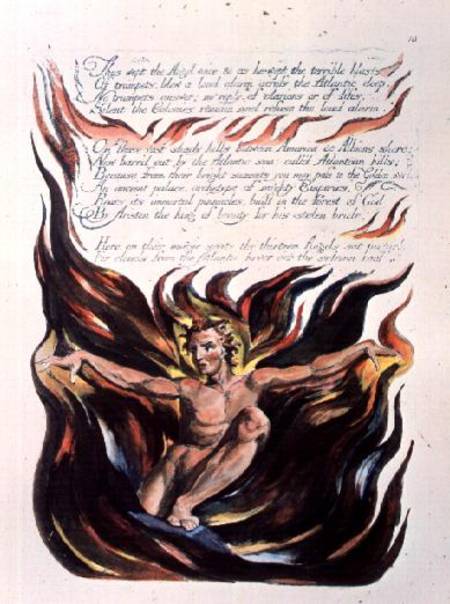 America a Prophecy; 'Thus wept the Angel voice', the emergence of Orc (the embodiment of Energy) fro van William Blake