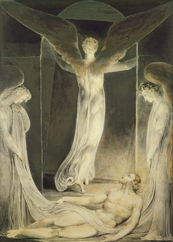The Resurrection: The Angels rolling away the Stone from the Sepulchre van William Blake