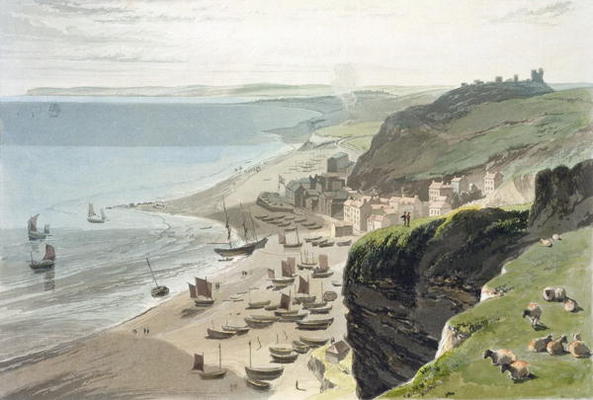 Hastings, from the East Cliff, from 'A Voyage Around Great Britain Undertaken between the Years 1814 van William Daniell
