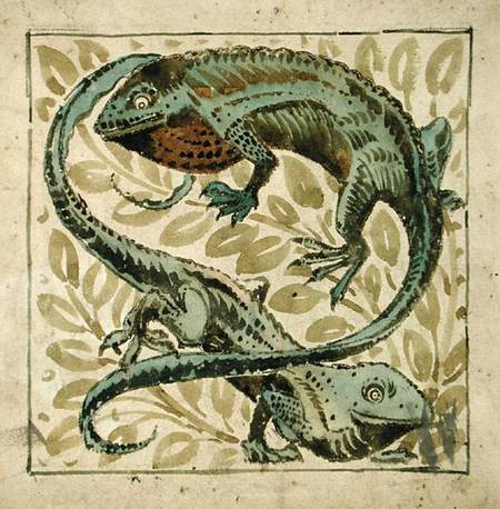 Lizards, design for a tile  on van William De Morgan