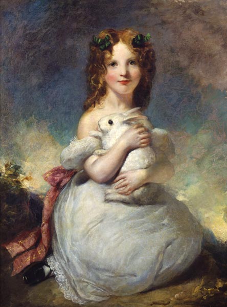 Portrait of Dora Louisa Grant holding a rabbit van William Dyce