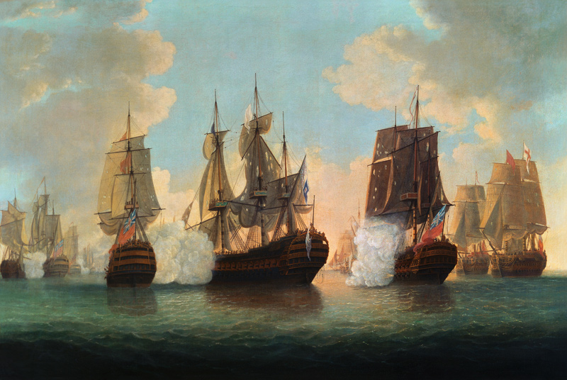 Seeschlacht zwischen englischen und französischen Schiffen van William Elliott