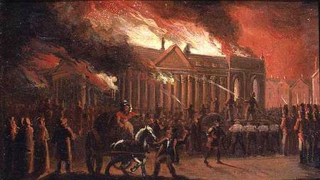 The Burning of Liverpool Town Hall (oil on paper laid on canvas) van William Gavin Herdman