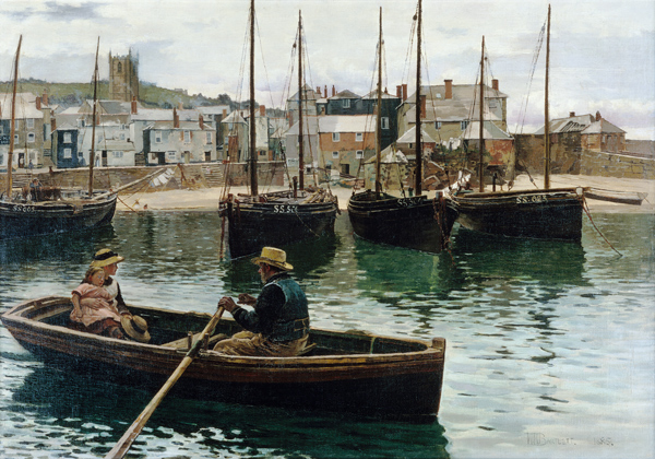 Im Hafen von St. Ives, Cornwall van William Henry Bartlett