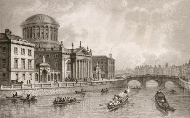 The Four Law Courts, Dublin, engraved by Owen (engraving) van William Henry Bartlett