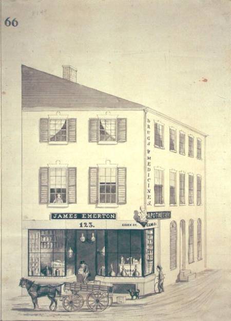 Apothecary shop of James Emerton in Salem van William Henry Emmerton