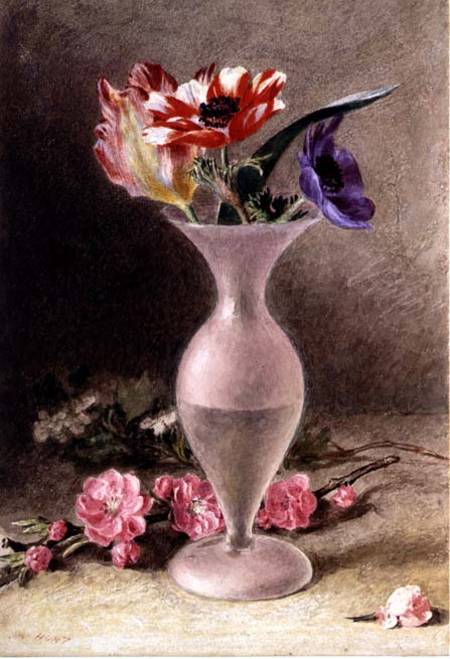 Glass vase and flowers van William Henry Hunt