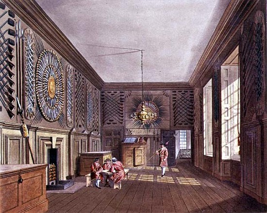 The Guard Chamber, St. James'' Palace from Pyne''s ''Royal Residences'' van William Henry Pyne