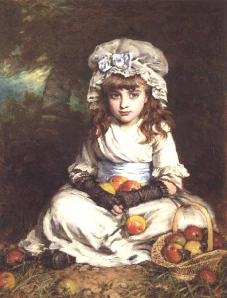 A Little Girl in a Mob Cap with a Basket of Apples van William Hippon Gadsby