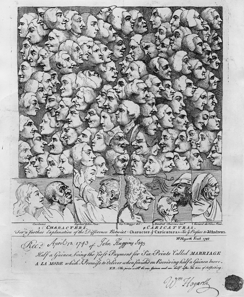 Characters and Caricatures, published in April 1743 van William Hogarth
