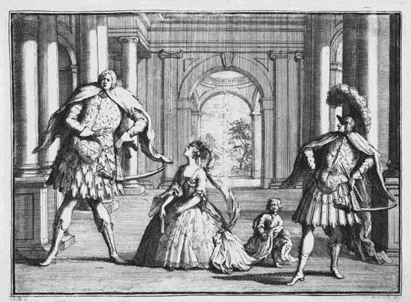 Farinelli, Cuzzoni and Senesino in Handel''s ''Flavio'', c.1728 van William Hogarth