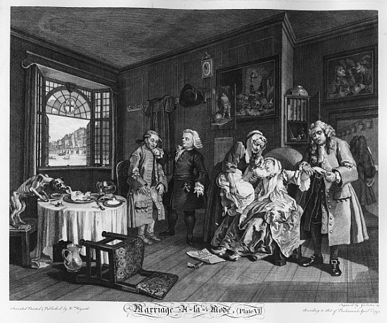 Marriage a la Mode, Plate VI, The Lady''s Death van William Hogarth
