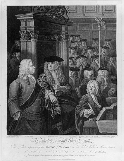 The House of Commons in Walpole''s administration, published 1803 van William Hogarth