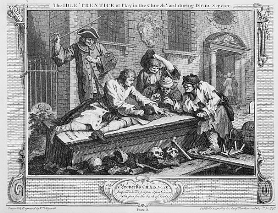 The Idle ''Prentice at Play in the Church Yard During Divine Service, plate III of ''Industry and Id van William Hogarth