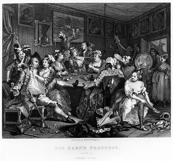 The Orgy, plate III from ''A Rake''s Progress'' van William Hogarth