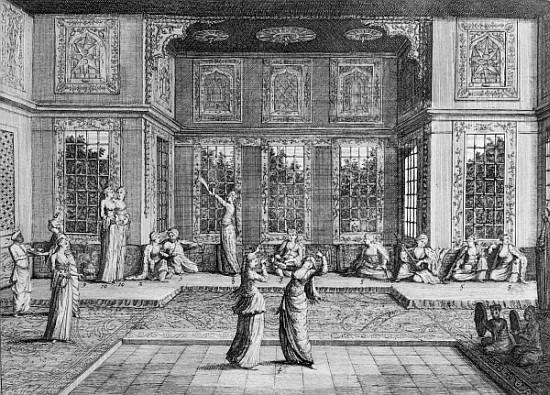 Women dancing in the Harem, from ''Voyages de Sr A. de la Motraye en Europe, Asie et Afrique'', publ van William Hogarth