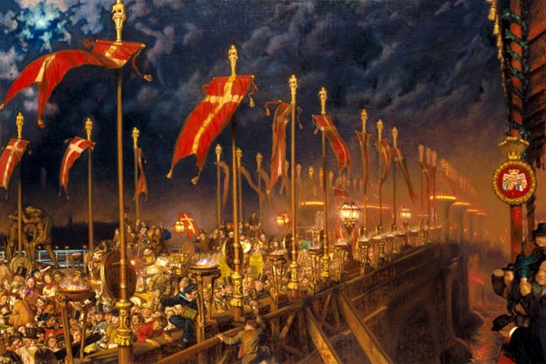 London Bridge on the Night of the Marriage of the Prince and Princess of Wales van William Holman Hunt