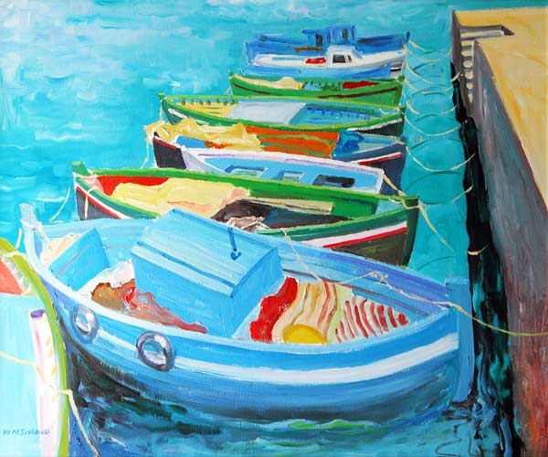 Blue Boats, 2003 (oil on board)  van William  Ireland