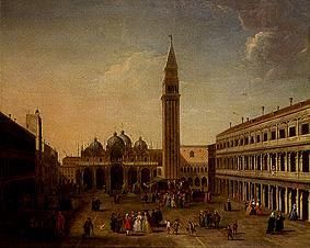 Venedig, Markusplatz mit zahlreichen Figuren van William James (Umkreis)