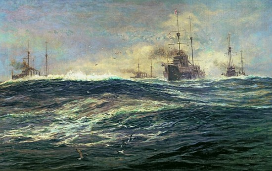 1st Battle Squadron of Dreadnoughts Steaming down the Channel in 1911 van William Lionel Wyllie