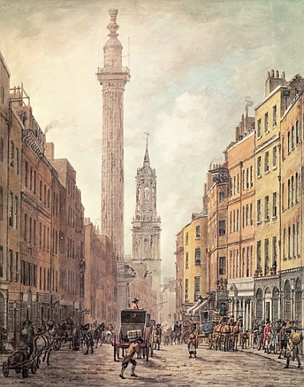 View of Fish Street Hill, Monument and St. Magnus the Martyr from Gracechurch Street, London van William Marlow