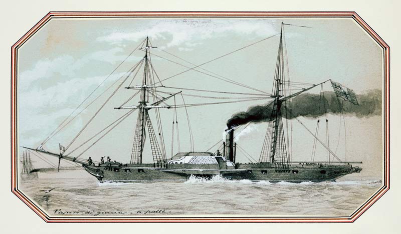 A paddle driven steam warship (pencil and wash, heightened with white) van William McConnell