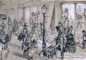 London Street Scene illustration to 'Twice Round the Clock' by George Augustus Sala (1828-96)