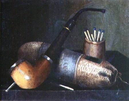 Still Life of Pipe Tobacco and Matches van William Michael Harnett