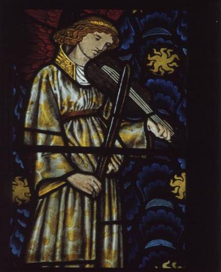 Angel with a violin, stained glass window designed van William  Morris