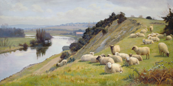 A Riverside Pasture with Sheep van William Sidney Cooper