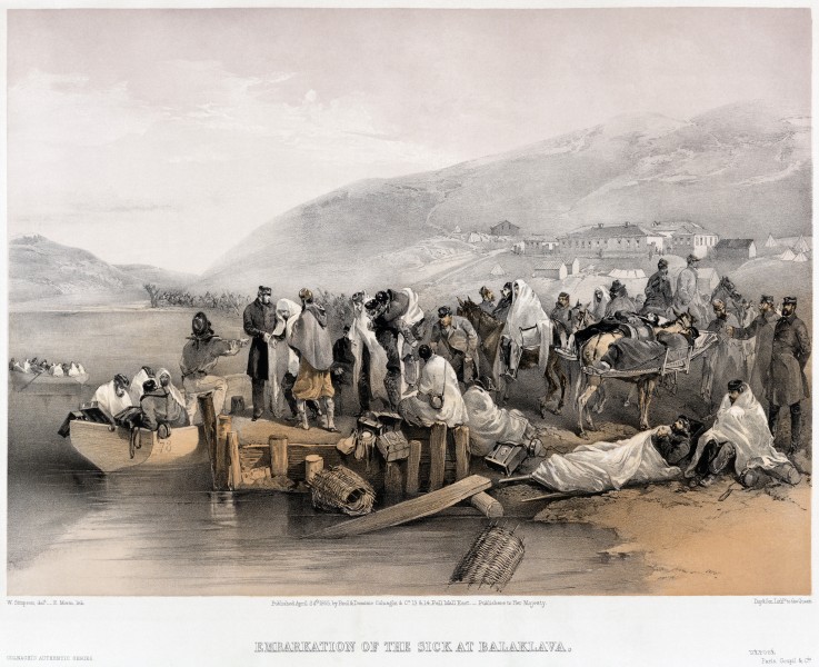 The Embarkation of the sick at Balaklava van William Simpson