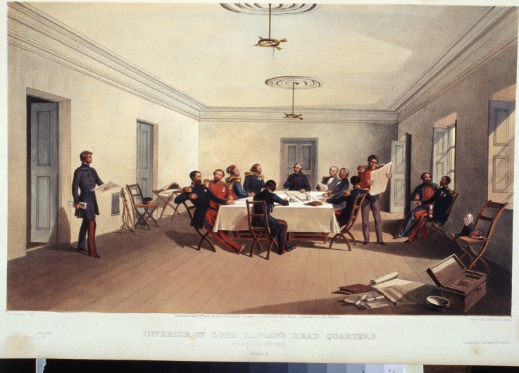 A council of war at Lord Raglan's Head Quarters van William Simpson